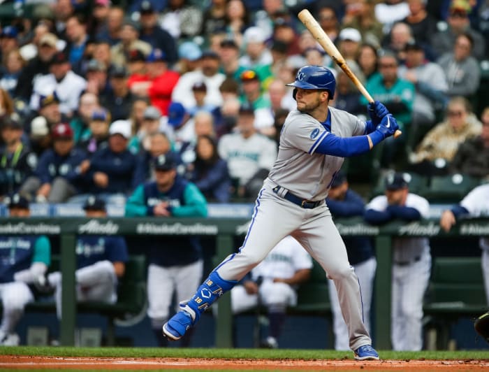 Kansas City Royals OF Andrew Benintendi loads up to swing